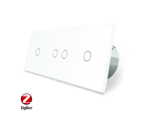 Умный сенсорный ZigBee выключатель 4 сенсора (1-2-1) белый стекло Livolo (VL-C701Z/C702Z/C701Z-11)