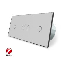 Умный сенсорный ZigBee выключатель 4 сенсора (1-2-1) серый стекло Livolo (VL-C701Z/C702Z/C701Z-15)