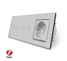 Умный сенсорный ZigBee выключатель 4 сенсора (2-2) 1 розетка серый стекло Livolo (VL-C702Z/C702Z/C7C1EU-15)