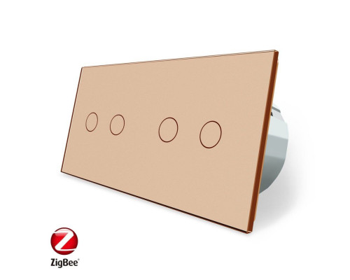 Умный сенсорный ZigBee выключатель 4 сенсора (2-2) золото стекло Livolo (VL-C702Z/C702Z-13)