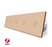 Умный сенсорный ZigBee выключатель 5 сенсоров (1-1-1-1-1) золото стекло Livolo (VL-C705Z-13)