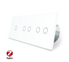 Умный сенсорный ZigBee выключатель 5 сенсоров (1-2-2) белый стекло Livolo (VL-C701Z/C702Z/C702Z-11)