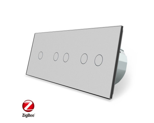 Умный сенсорный ZigBee выключатель 5 сенсоров (1-2-2) серый стекло Livolo (VL-C701Z/C702Z/C702Z-15)