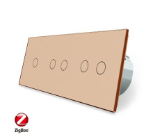 Умный сенсорный ZigBee выключатель 5 сенсоров (1-2-2) золото стекло Livolo (VL-C701Z/C702Z/C702Z-13)