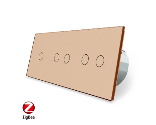 Умный сенсорный ZigBee выключатель 5 сенсоров (1-2-2) золото стекло Livolo (VL-C701Z/C702Z/C702Z-13)