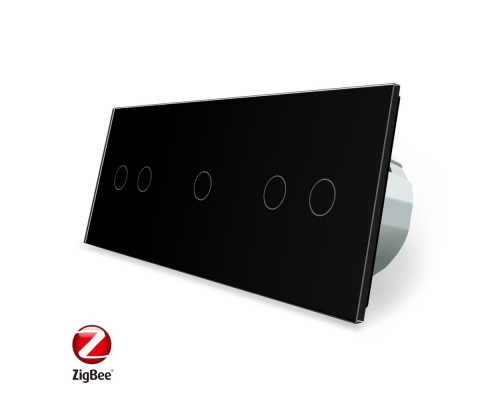 Умный сенсорный ZigBee выключатель 5 сенсоров (2-1-2) черный стекло Livolo (VL-C702Z/C701Z/C702Z-12)