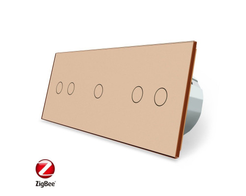 Умный сенсорный ZigBee выключатель 5 сенсоров (2-1-2) золото стекло Livolo (VL-C702Z/C701Z/C702Z-13)