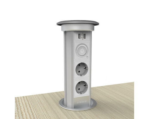 Выдвижная подъемная скрытая двойная розетка с беспроводной зарядкой с USB и Bluetooth колонкой Livolo (VL-SHS007)