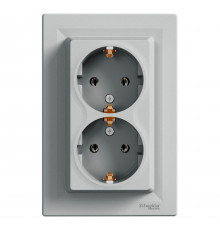 Розетка двойная с заземлением алюминий Аsfora