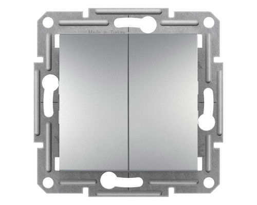 Двухклавишный кнопочный выключатель самозажимной Asfora алюминий